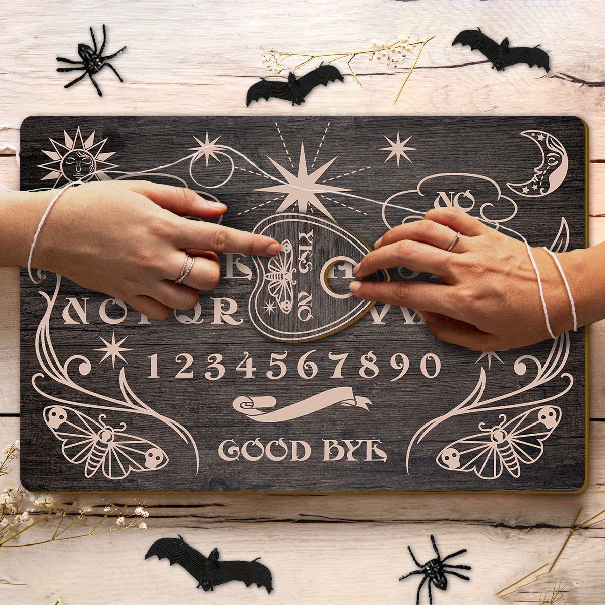 NEW 2D Flat, Rustic Bohemian Altar Ouija Board Suitable for Séances, Meditation & Tarot - Engineered Wood Divination Table Game with Irregular Lettered Board, Mystical Tool for Meditation, for, -Free Ouija Board
