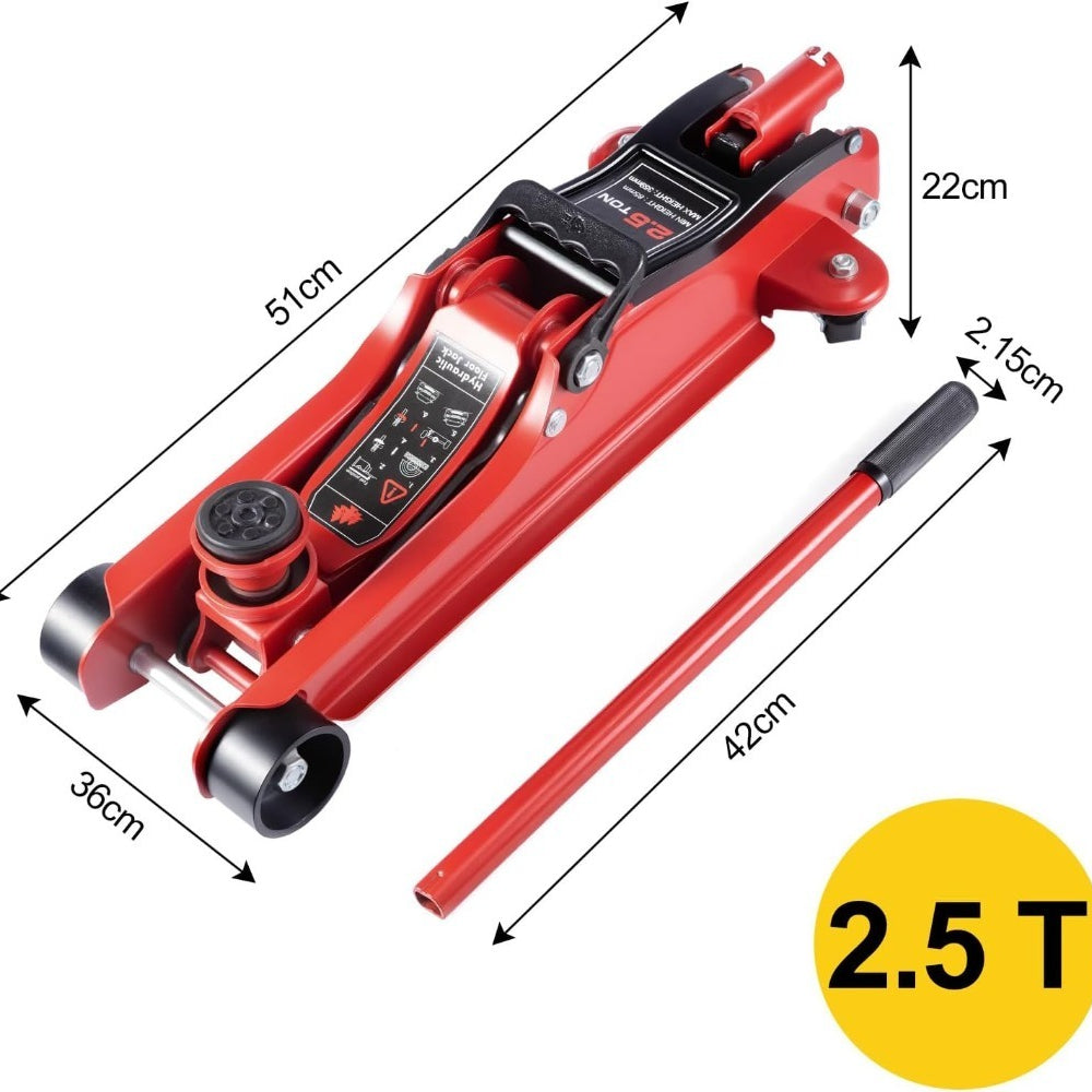 Flat Tire or Mechanical Issues? No Worries, 2.5 Ton Hydraulic Low Profile Floor Jack Heavy Duty Trolley Lift for Car Van Truck Trailer Auto Repairing Garage Tool (Red)