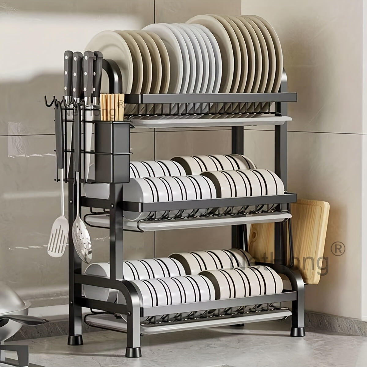 NEW 2/3 Tier Kitchen Sink Dish Drainer Rack With Drip Tray Cutlery Holder Plate Stainless Steel Rack