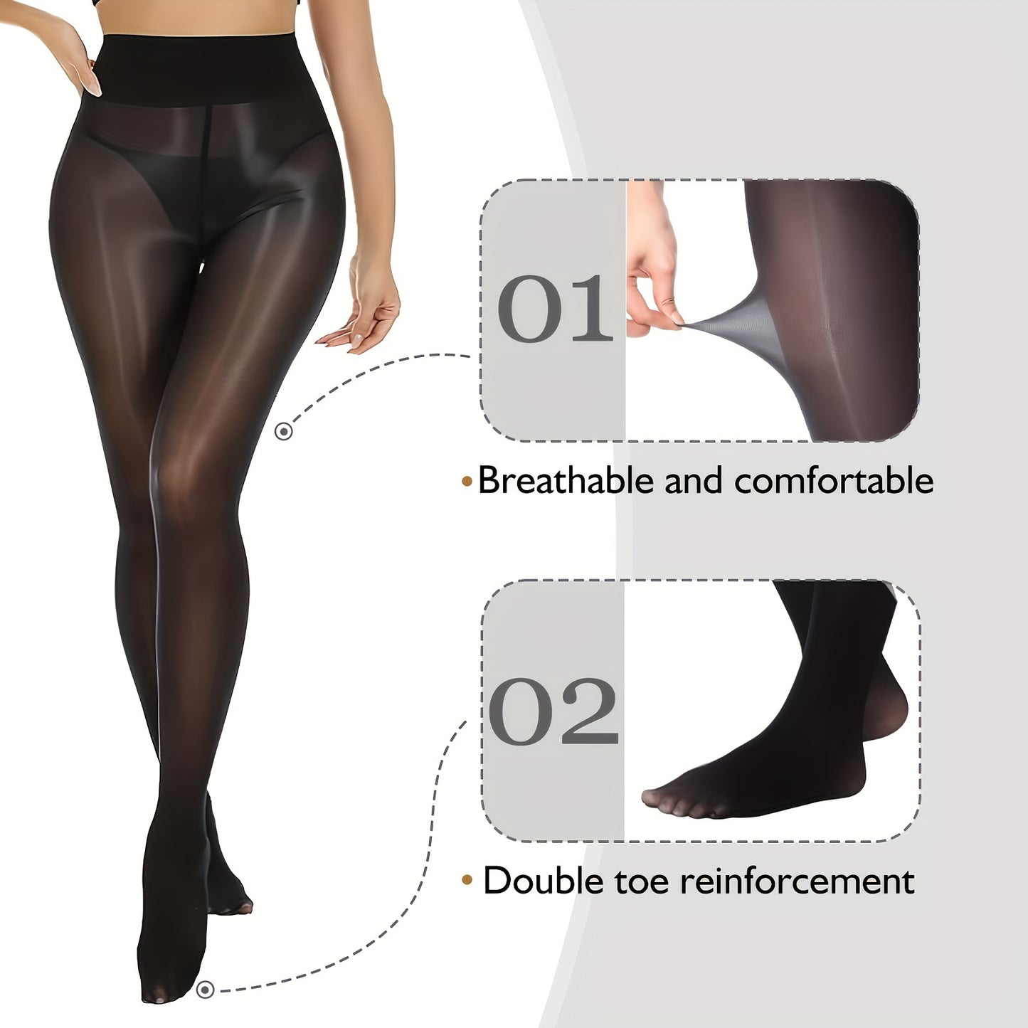 2 Pairs of Trendy Shiny Leggings, High-Waisted Elastic Breathable Tights, Women's Socks And Long Stockings Ladies Pantyhose Underwear Apparel Accessories