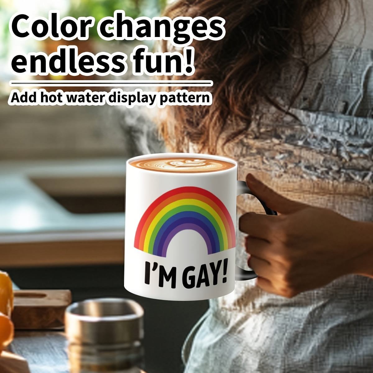 1-Pack Rainbow "I'm Gay!" Ceramic Coffee Mug - Color-Changing Humorous LGBTQ Pride Cup with Heat-Sensitive Design, Hand Wash Only, Funny Gift for Men, Boyfriend, Best Friend (Mother's Day, Birthday, Father's Day