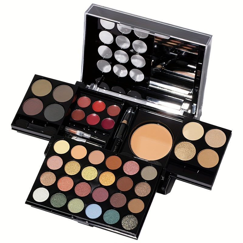 42 PCS Set Travel Pack Exquisite Multi-layer Foldable Makeup Set, Rich Color High Shine Matte Finish Lipstick, Eye Shadow, Blush, Highlight, Eyeliner, Etc., Your One-Stop Family Sharing Set, Beginners Must Have, New Year/Vale