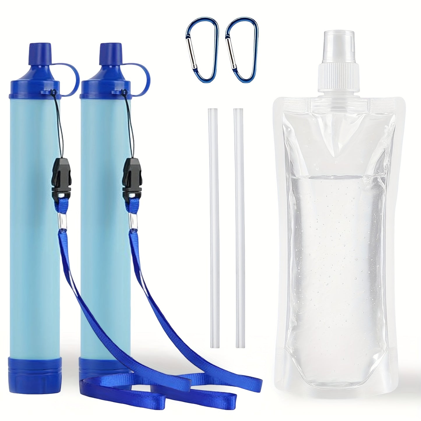 7 in 1 Set Emergency Survival Portable Water Filtration Cleanser Straws for Emergency Situations, a Set Designed for Outdoor Activities Mountain Trip Kayak Camping, Hiking, Traveling, And Biking Health Care Supplies