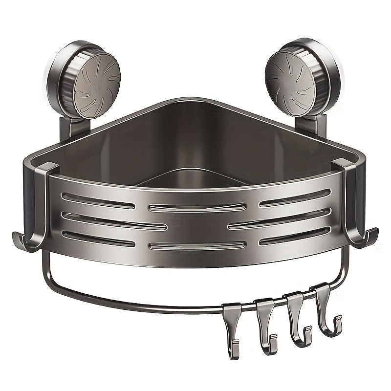 Space-Saving Suction Cup Bathroom Shelf - No Drilling Required, Strong Triangular Rack with Hooks, Suitable for Shower And Toilet Walls/Tiles, Multifunctional Storage Organizer