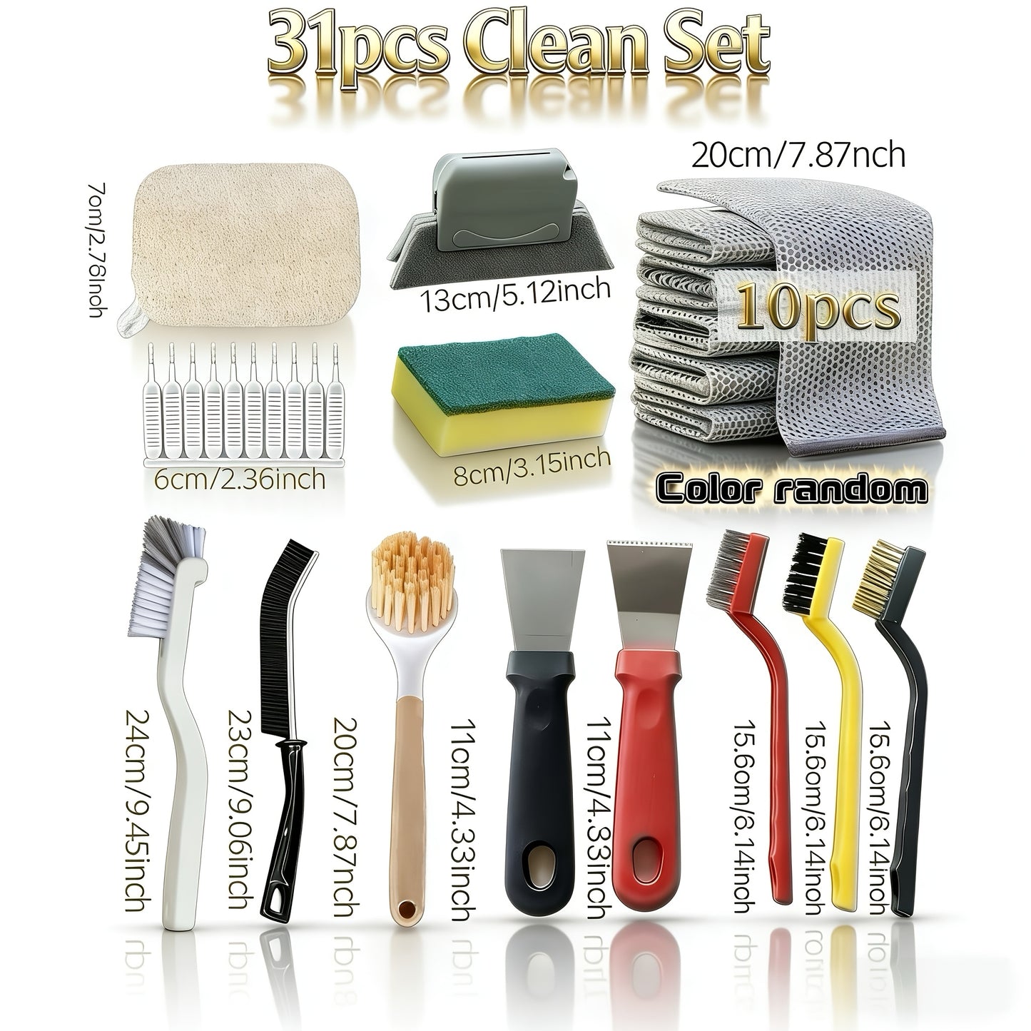 31 PCS Set Cleaning Tool Gift Set - Suitable for Kitchen Sink Gap Cleaning Brush - Cup and Bottle Brush - Pot and Pan Scrubbing Brush - Dishwashing Cloth and Sponge - Window Cleaning Tool with Groove Brush - Bathroom, Toilet,
