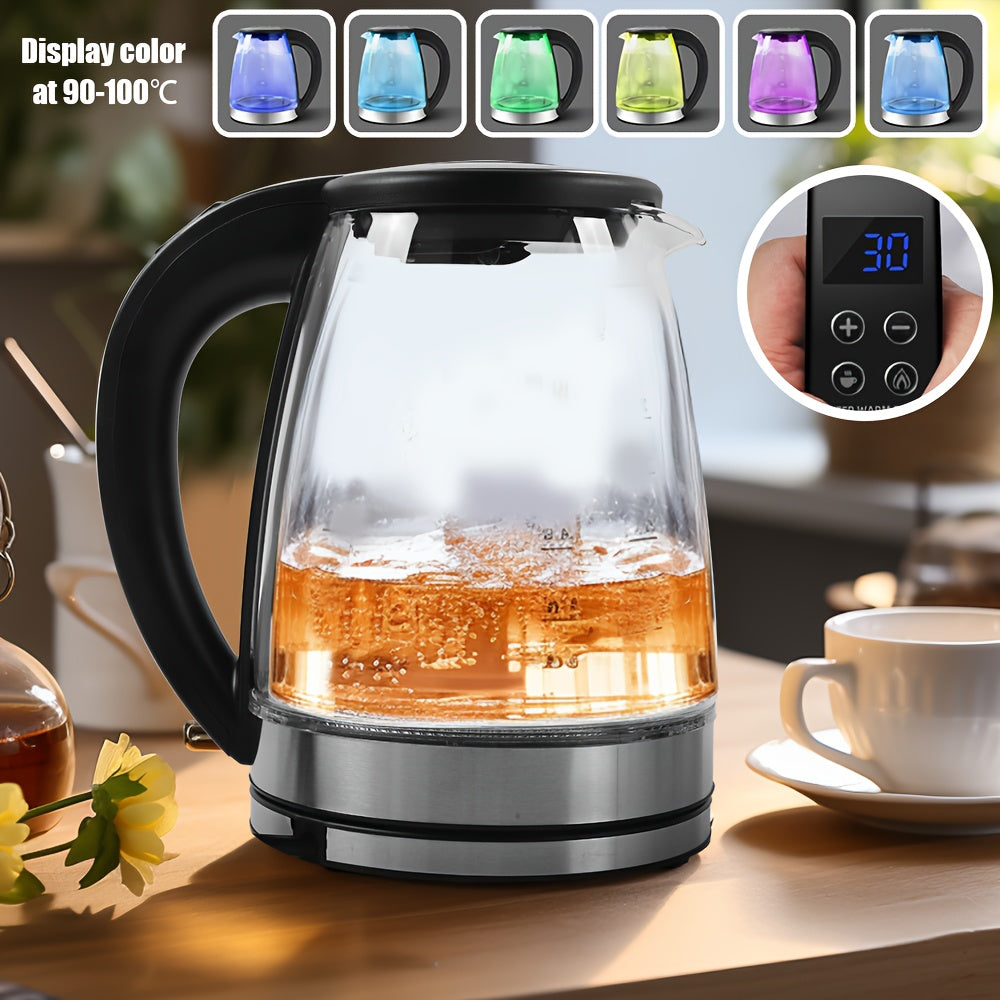 1.8L Smart Temperature Control Glass Electric Kettle with LED Lighting, Fast Boil, Swivel Base, 7 Color Modes, Black, UK Plug, 2200W High Power, Anti-Dry Burning, Leak/Short Circuit Protection, Adjustable Temperature Kettle |