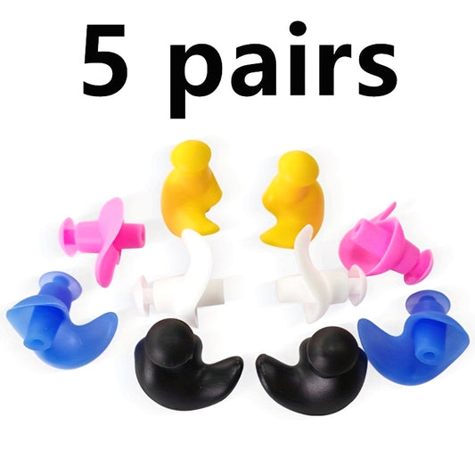 5 Pairs Set Silicone Swim Earplugs Set - Reusable, Surfing & Water Sports - Comfortable Sleep Earplugs in Black, Pink, Blue, Yellow, White Beach Swimming Water Pool Accessories Sports Supplies