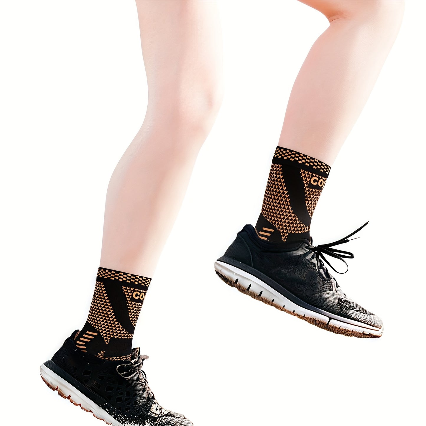 2 PCS Set Copper Fiber Elastic Ankle Brace Socks for Sports, Cycling Fitness, Running - Copper Ankle Support Compression Sleeve for Men & Women - Ankle Wraps Foot Care - RJF Brand