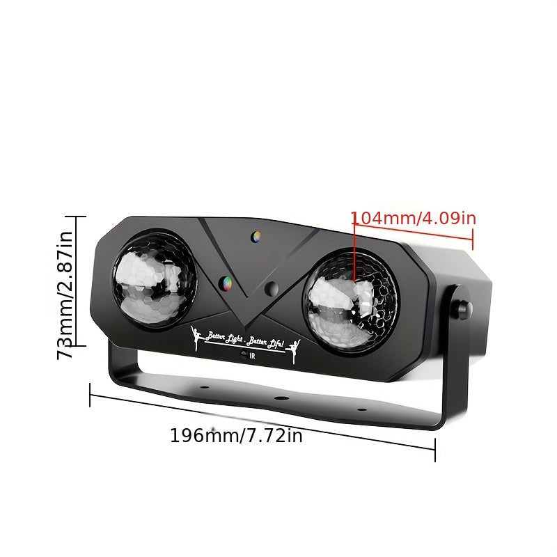 Double Magic Ball Laser stage light, LED + laser, flashing light effect, voice control with remote control, handle design, USB power supply, suitable for gatherings, parties, birthdays, festival essential atmosphere light, La