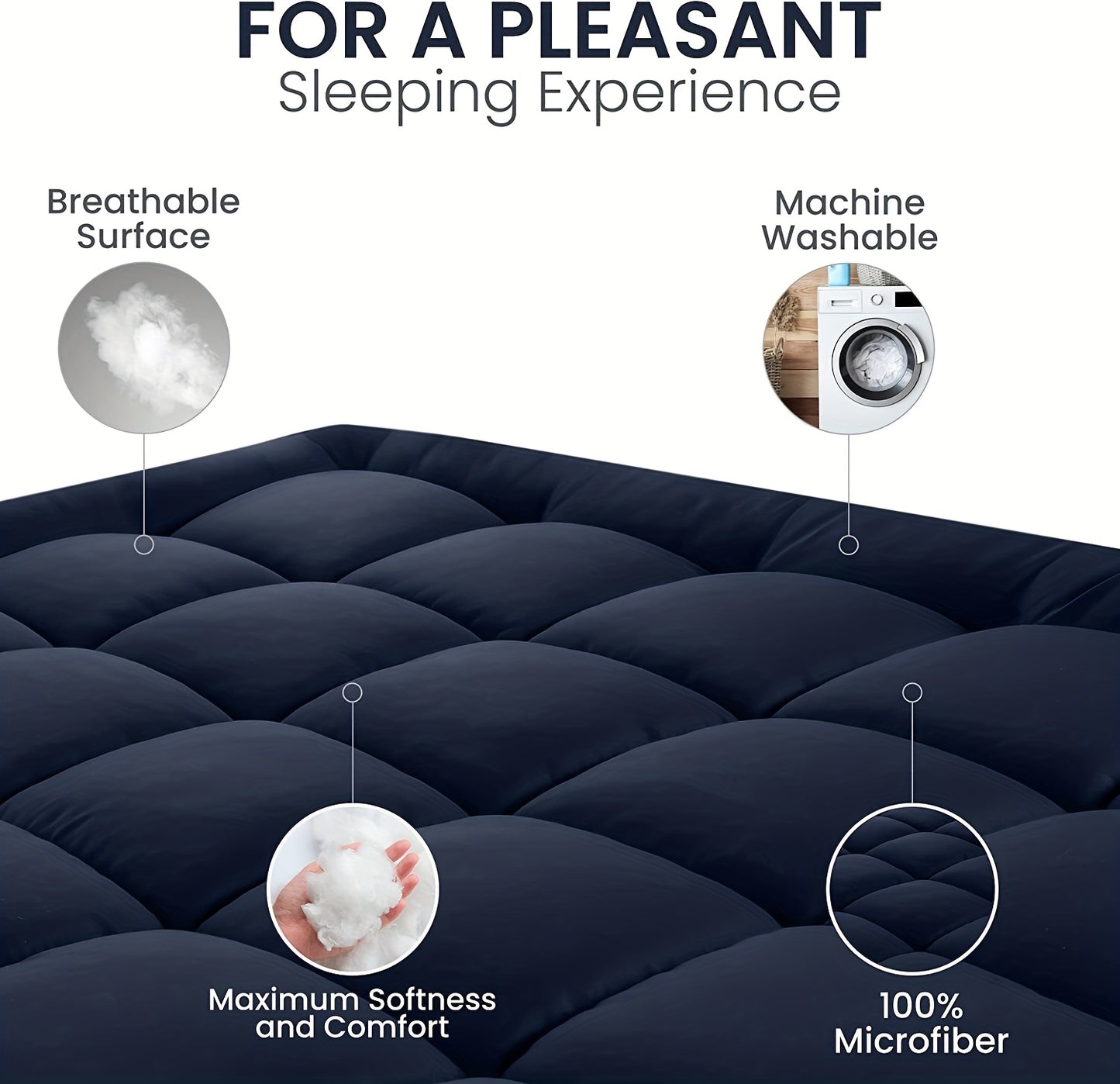 NEW White/Black/Blue/Gray Color Home Hotel Quality Mattress Topper 10cm / 4 inch Thick Filling with Elasticated Straps in Single, Small Double (4Ft), Double, King, Super King Size Bedding Supplies