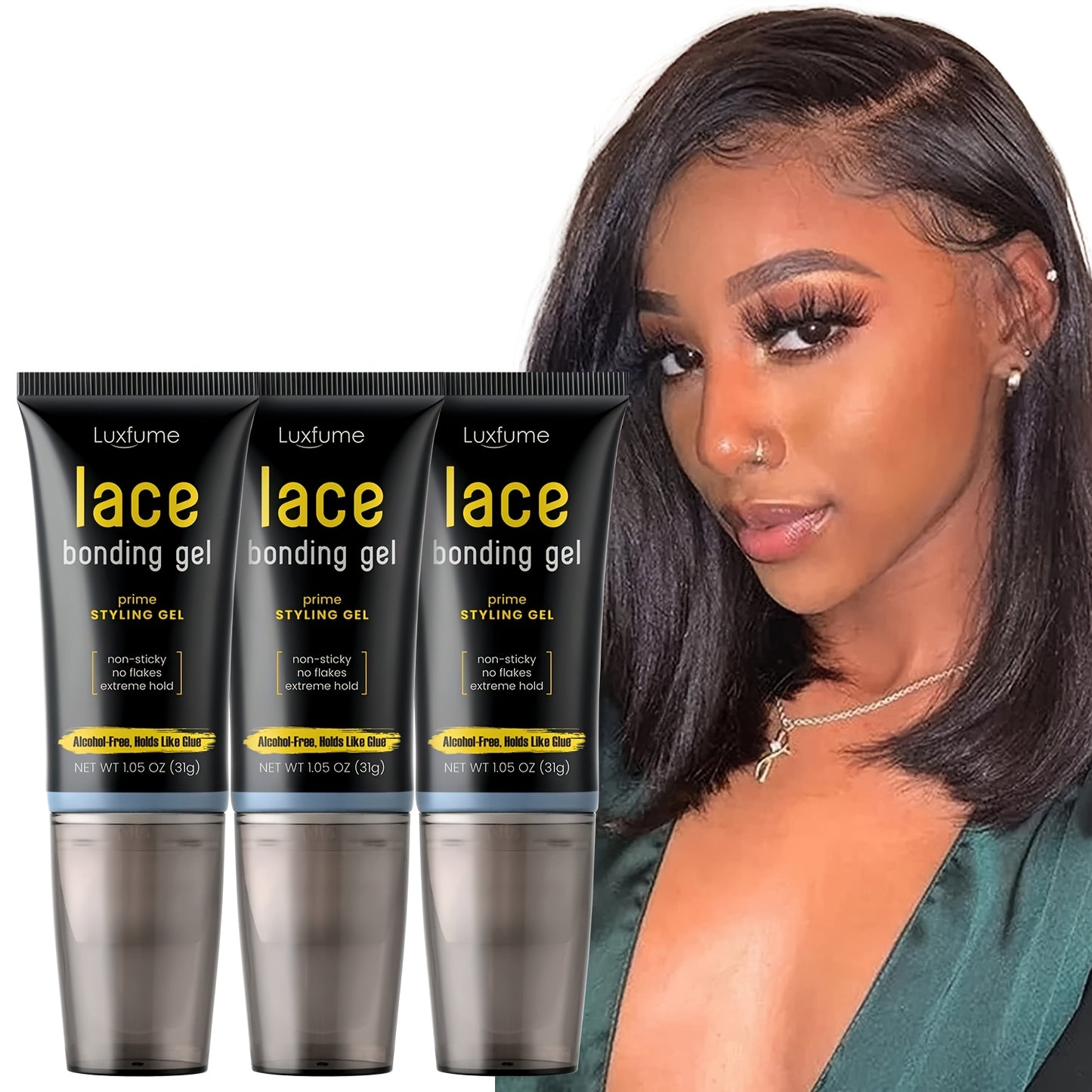 3pcs Bonding Gel for Wigs & Hair Extensions - Gentle Scalp-Friendly, Strong Hold Styling Gel with Aloe Vera & Argan Oil, 3, 5oz/100ml, Unisex for Men & Women, Protects Hair from Damage, Easy Application, No Residue, Hair Styl