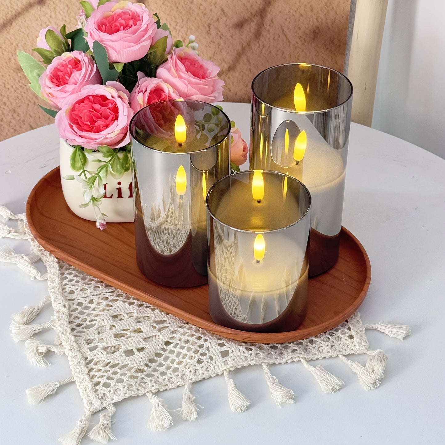 3pcs Flameless Candles with Remote Control Timer: 3D Wick Battery-Powered LED Pillar Candle, Unbreakable Acrylic Fake Candy Set for Home Decor Romantic Atmosphere - Gray, Artificial Candles, Candle Decor, Halloween Candle, Sm