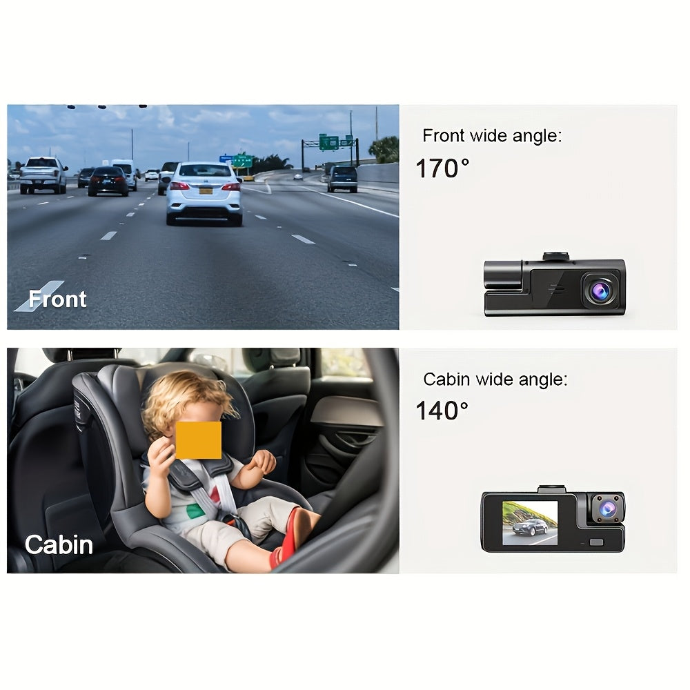 Dash cam with 64G memory card included, optional without card available, front camera 1080P, rear camera 720P, Dash Cam for Cars, Vehicle Security Camera, Modern Car Accessory, Easy Control Buttons, Car Safety Device, Stylish