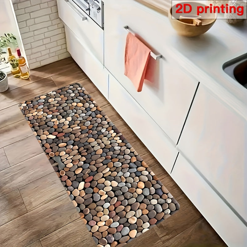 High-end Pebble Print Pattern Design Carpet - Crystal Velvet Material Rectangular Rug, Machine Washable, Suitable for Kitchen, Bathroom, Living Room, Corridor, Washing Machine Room and Other Home Decorations, Four Seasons Un