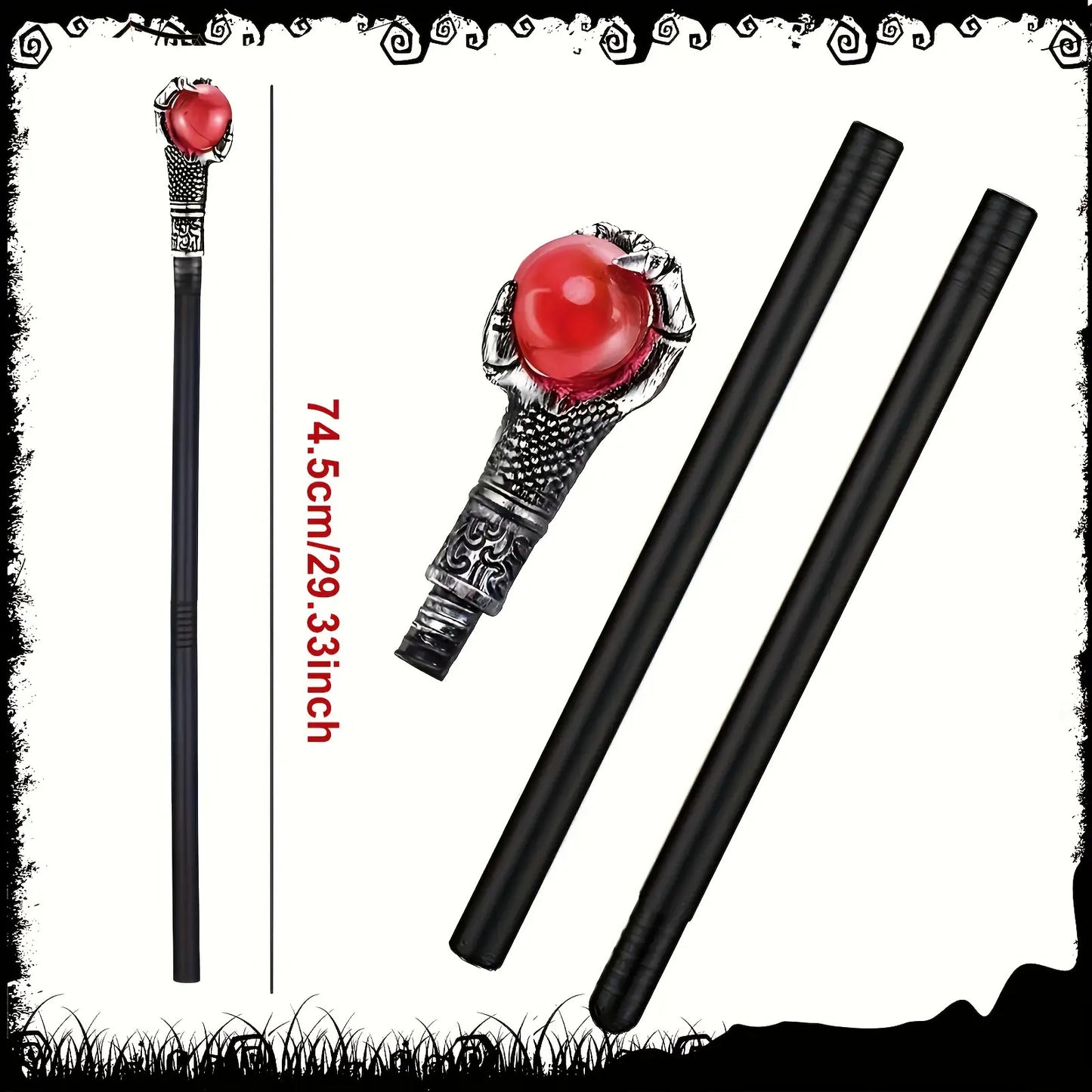 3 PCS Set Black Fallen Angel Costume Accessories Set, Including Wings Devil Horns Headband Witch Cane Halloween Clothing Supplies