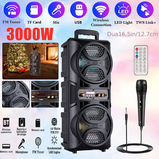 3000W Dual 16.51cm Portable Wireless PA Wireless Speaker  With Subwoofer, Loud Sound Powerful, Speaker Sound System, Karaoke Speaker System With Microphone, Remote Control, MP3/USB/SD, LED Battery Indicator Lights, High