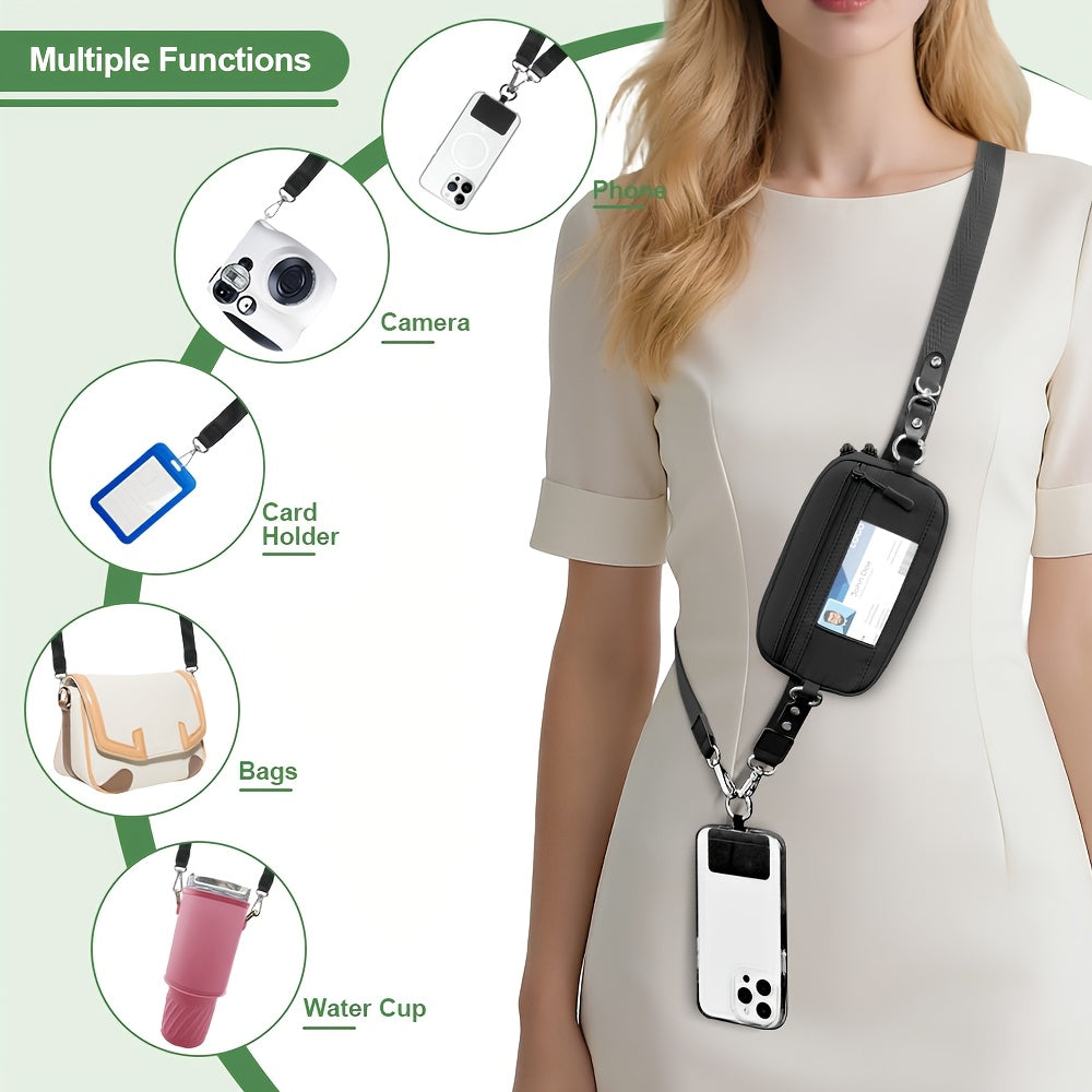 2 PCS Set RFID-Clip and Go Strap for Phone with Wallet Crossbody Phone Lanyard | Includes Wrist Strap and Zippered Anti-Theft Pocket, Suitable for Everyday Travel, Universal Multi-functional Mobile Phone Lanyard, Compatible w