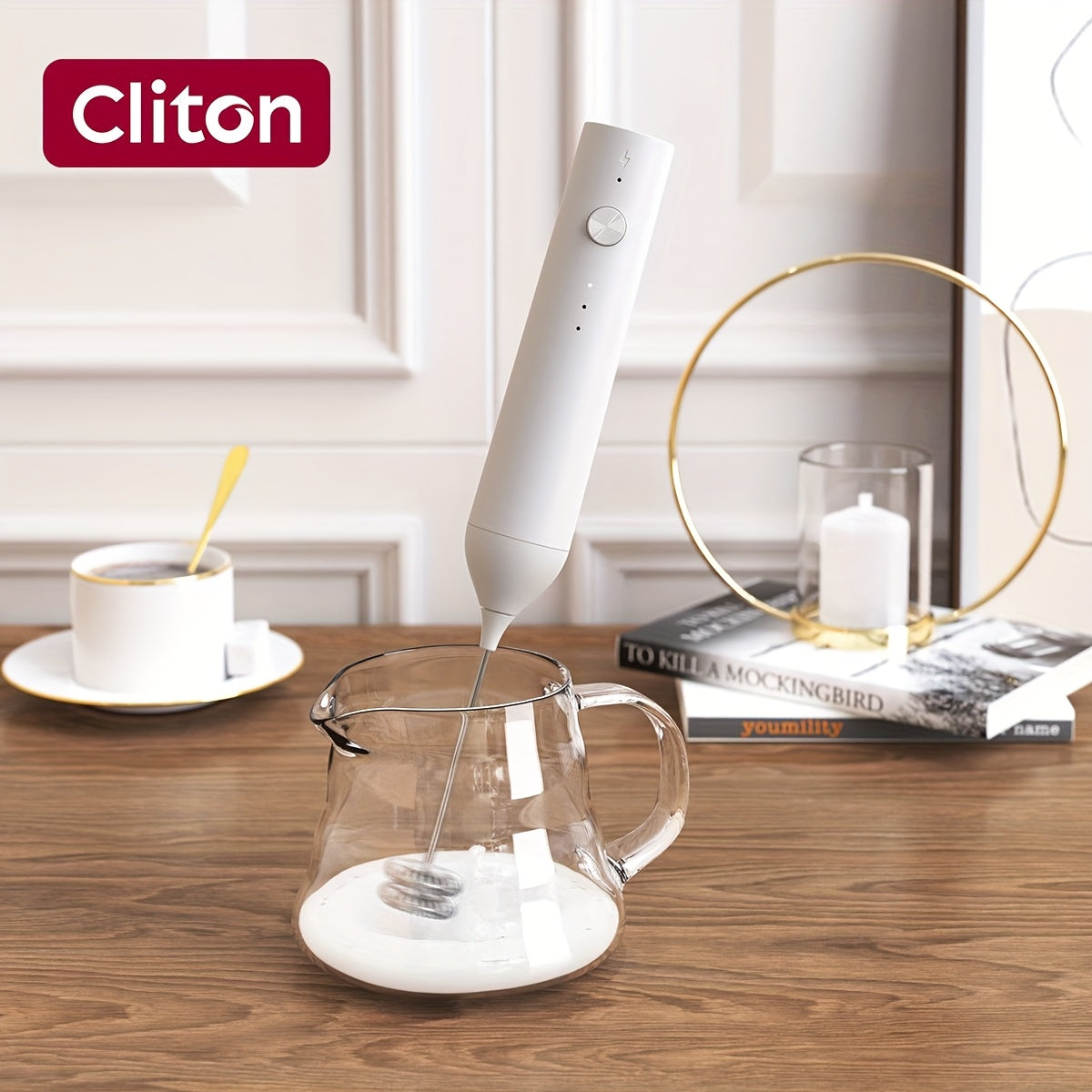 Rechargeable Electric Milk Frother, Handheld Foam Maker Whisk with 2 Heads 3 Speeds Drink Mixer, Built-in Mixing Heads for Both Milk Beaters And Egg Beaters, Quick Foaming Coffee Whisk for Coffee, Latte, Wedding Gifts, Portab