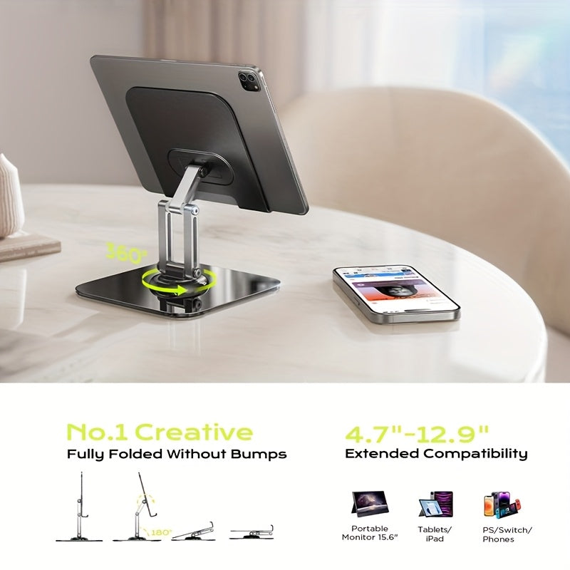 Heavy-Duty 20kg Stable Adjustable Tablet Stand with Rotating Base & Folding Design - Heavy-Duty Iron Construction, 360° Rotating Tablets, for iPad, Phone, Tablet, Laptop, Ergonomic Workspace, Sturdy Build, Office Workers