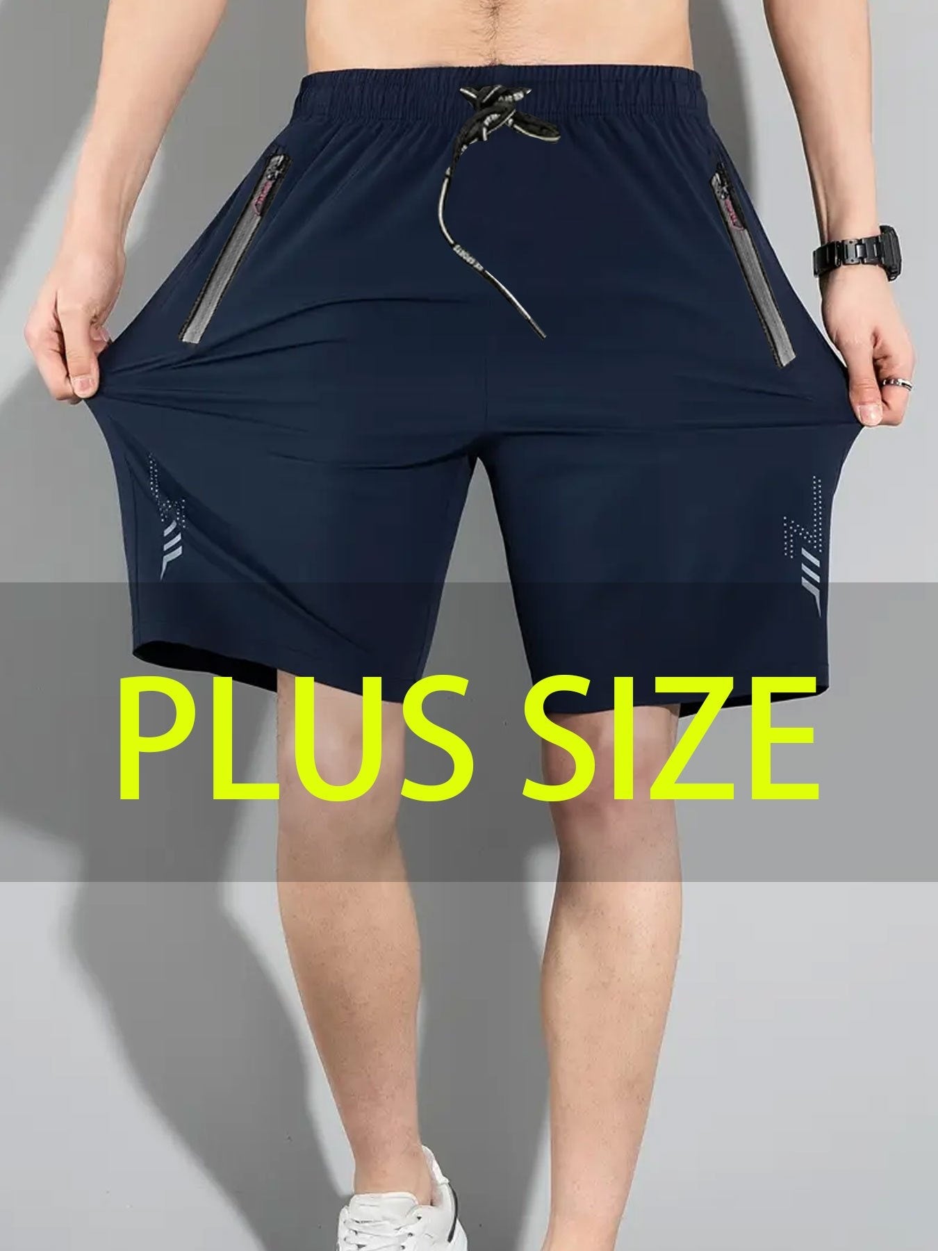 3 PCS Set UK 42-52 Plus Size Curvy Big Men's Athletic Shorts - Elastic Waist with Adjustable Drawstring, 5-Inch Length, Lightning Bolt Print & Reflective Strips for Running, Cycling, Gym Workouts - Loose Fit Casual Shorts (Na