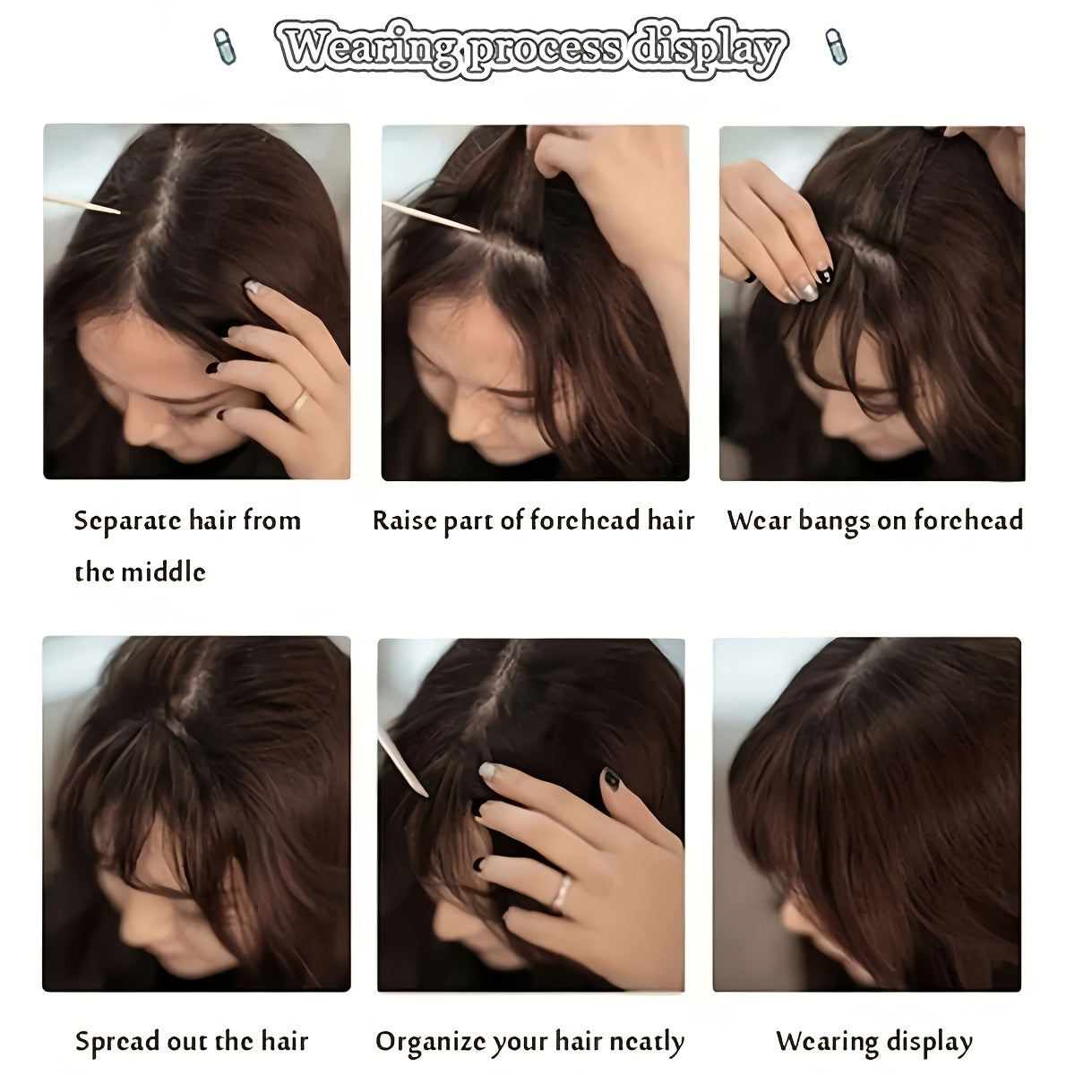 Wig with French Layered Bangs, Designed for Women, Featuring a, Perfect for Everyday Use, Easy to Put On, Seamless Hair Extensions, Versatile Hair Additions, French Fringe, Wig for a Look