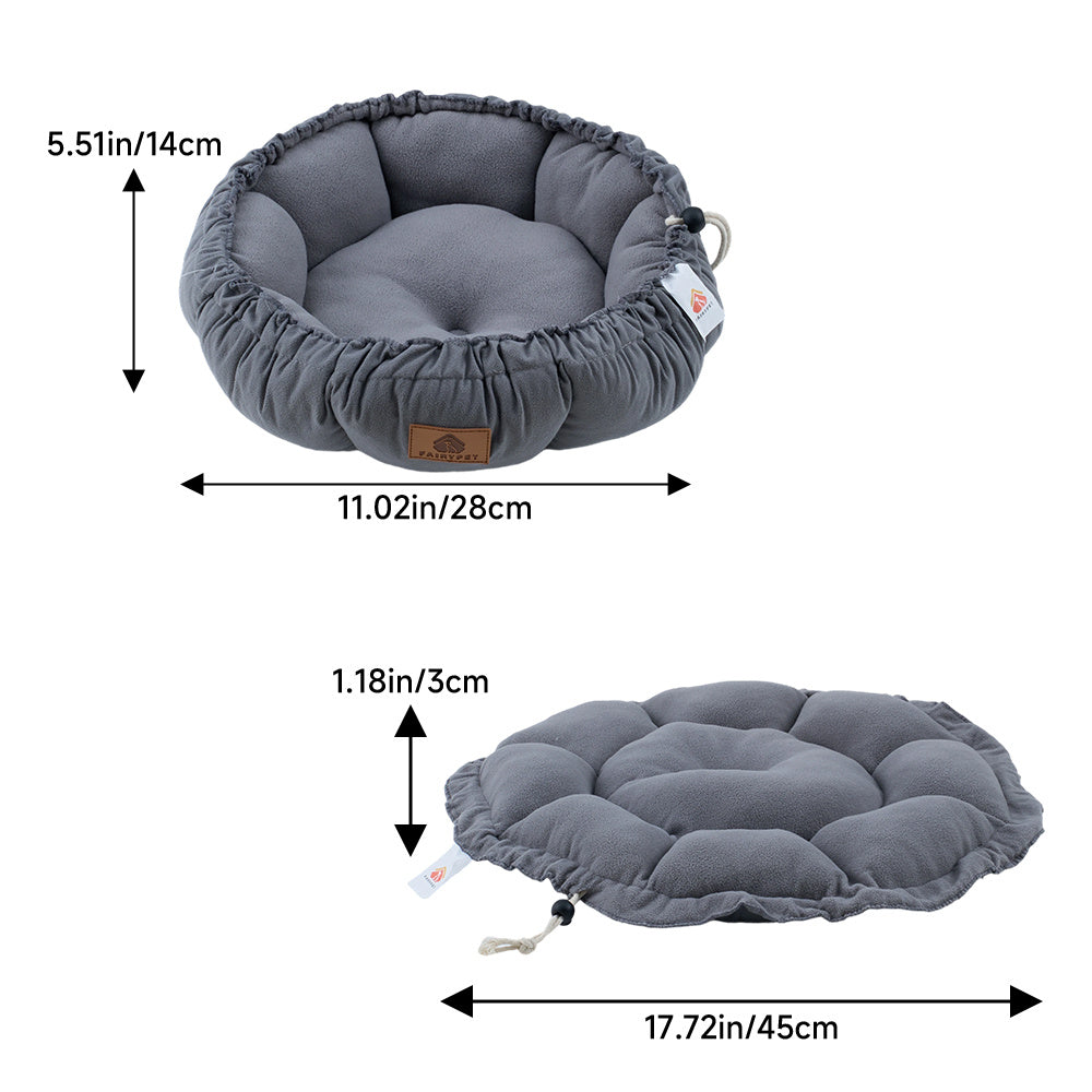 Retractable Round Pet Bed Deployment 45x45x3cm/Storage 28x28x14cm, Designed for Cats and Dogs Under 8kg, Drawstring Controls Usage Range