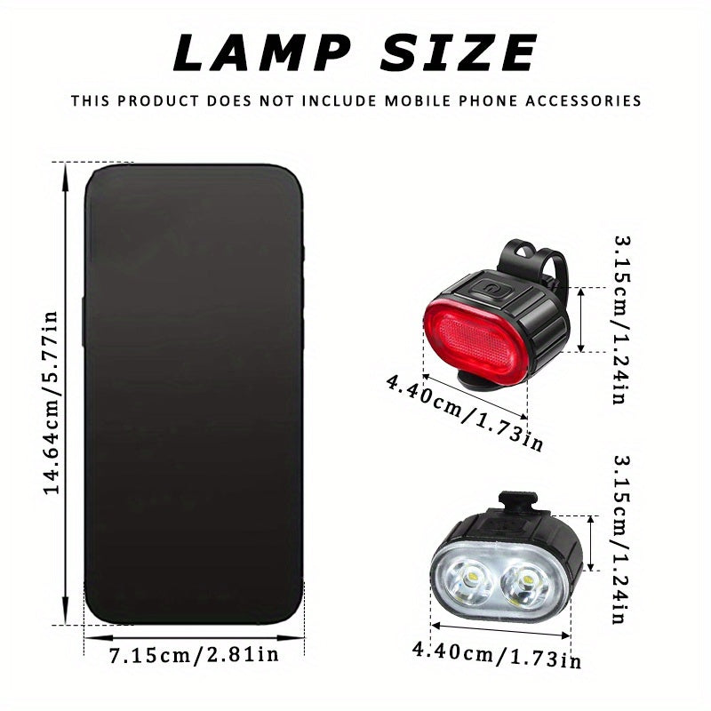 2 PCS Set Bike lights, Complete Set Of Bike lights, White Light Headlight lighting, Red Light Taillight lighting, USB Rechargeable Portable Since The headlight, Bike Tail light, Suitable for Outdoor cycling, Rainy Day Night L