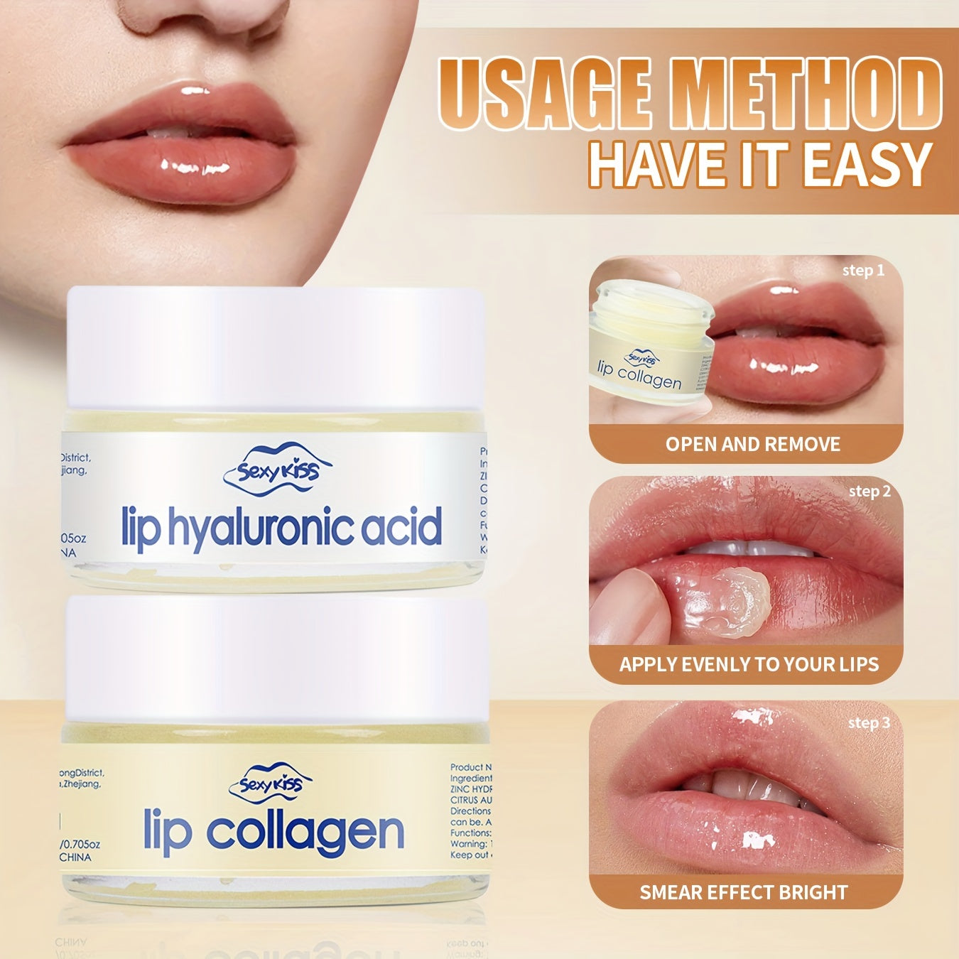 Lip Mask with Collagen and Hyaluronic Acid, 20g Hydrating Overnight Dry Cracked Lips Treatment, Exfoliating and Brightening, Long-Lasting Moisture with Silicone Lip Brush, Day and Night Use, Gift for Women
