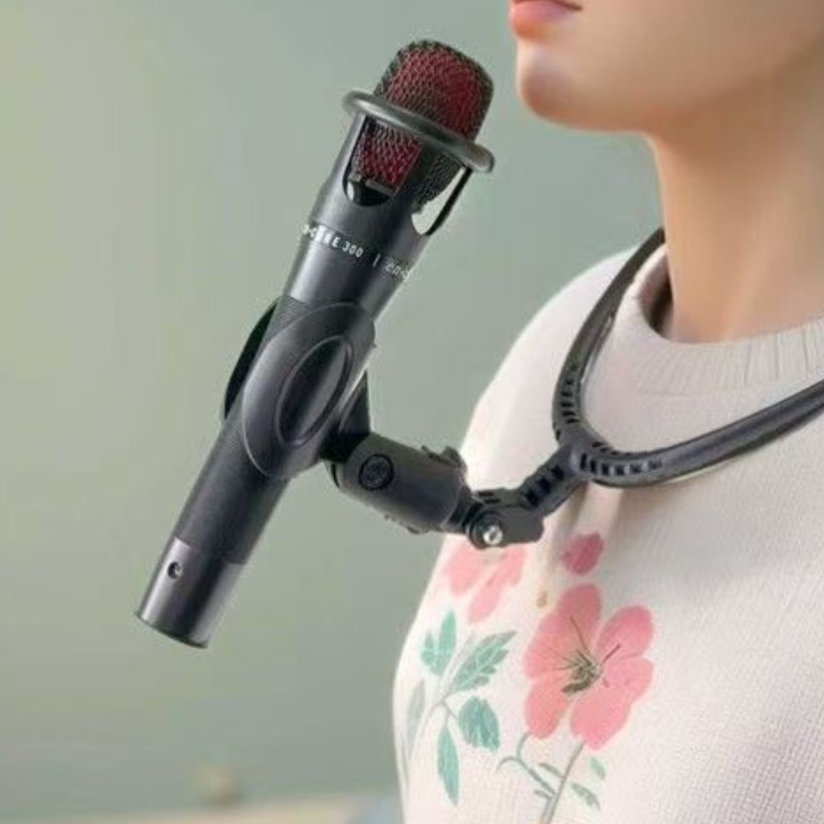 Home Studio Professional Hands-Free Neck Microphone Stand with Adjustable Clip - Heavy-Duty ABS Ergonomic Clip-On Mic Holder for Live Performances, Recording, Podcasting, Singing & Public Speaking - Secure Hands-Free Voice Ca