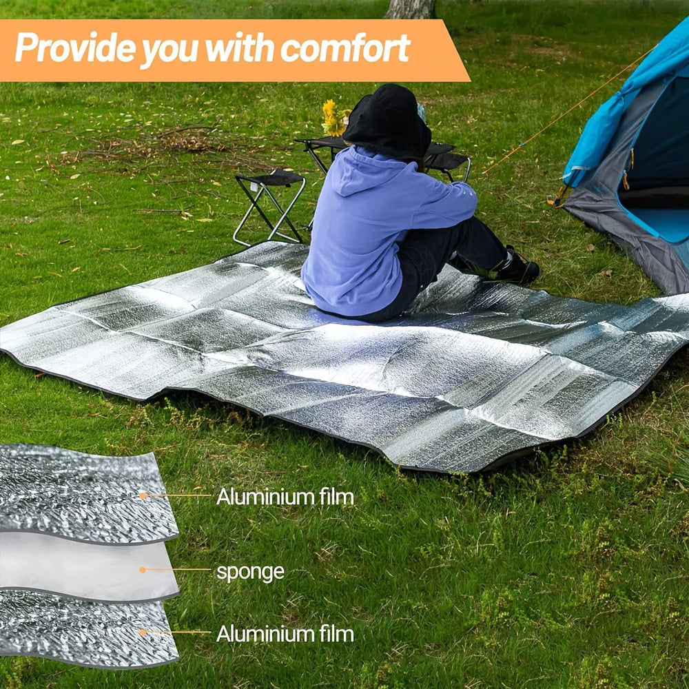 2 PCS Set 2x1M  All-Season High Quality & Insulating Camping Beach Mat - Large Durable Aluminum Foil & EPE Fabric, Portable Foldable Outdoor Picnic Mat, Moisture-Proof Easy Clean Hand Washable, Multiple Sizes for Camping, Pic