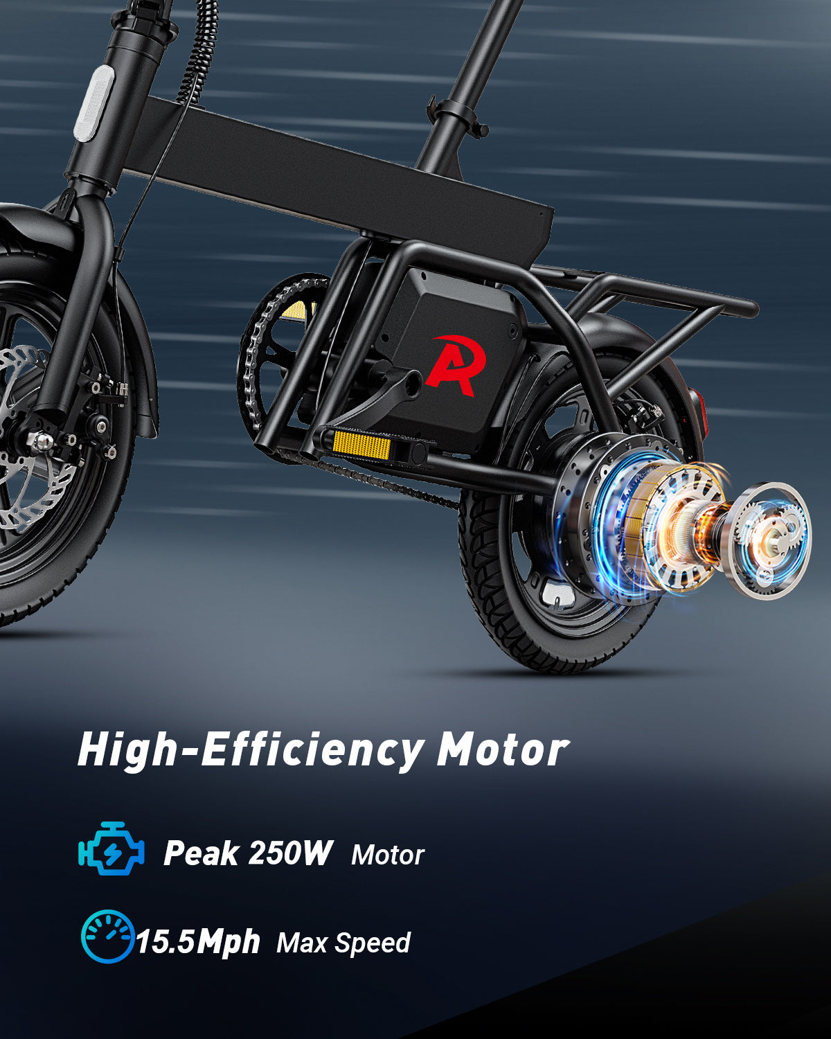 14inch Foldable Electric Bike, Mini City E-Bike, LCD Display, 36V 7.8Ah Battery, 250W Motor, 4 Riding Modes, 4 Speed Levels,25km/h Top Speed And 45km Max Range, With Rear Rack, Pedal Assist, Dual Disc Brakes, Night Lights, an