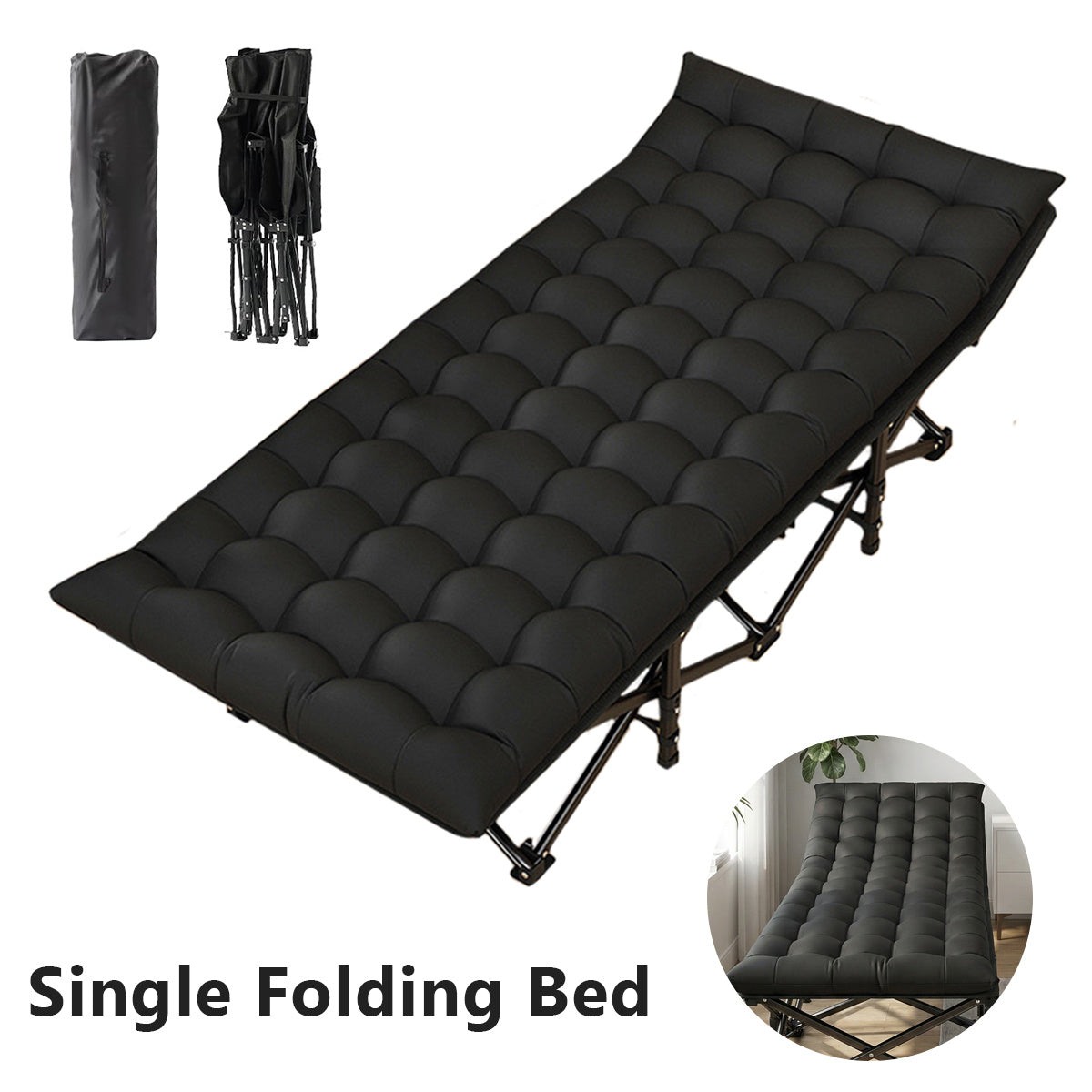 For Beach Camping Cot Large Folding Bed Deck Chair , Lightweight Guest Bed with Adjustable 6 Positions, Comfortable Mattress And Pillows, Breathable Fabric, Portable Durable, Suitable for Outdoor Use
