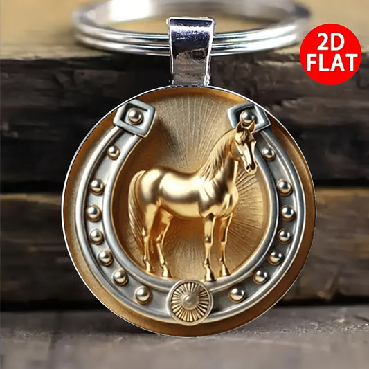 A Zinc Alloy Keychain Featuring a Lucky Horseshoe And a Golden Horse Design, Perfect As a Stylish Accessory for Bags, Car Pendants, Home Decor, And As Gifts for Friends And Family Jewelry Accessories