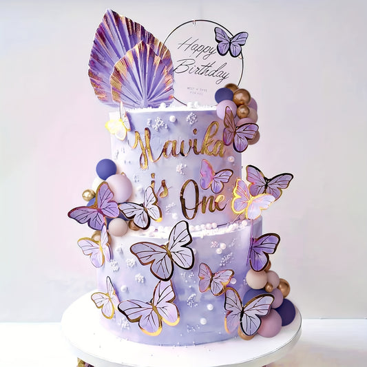 31pcs Purple Butterfly Cake Decorations with Golden Glitter Accents - Elegant Birthday Party Supplies for Baby Showers, Bridal Showers, Ladies' Theme Celebrations, Butterfly Cake Decorations, Celebration Dessert Decor, Prince