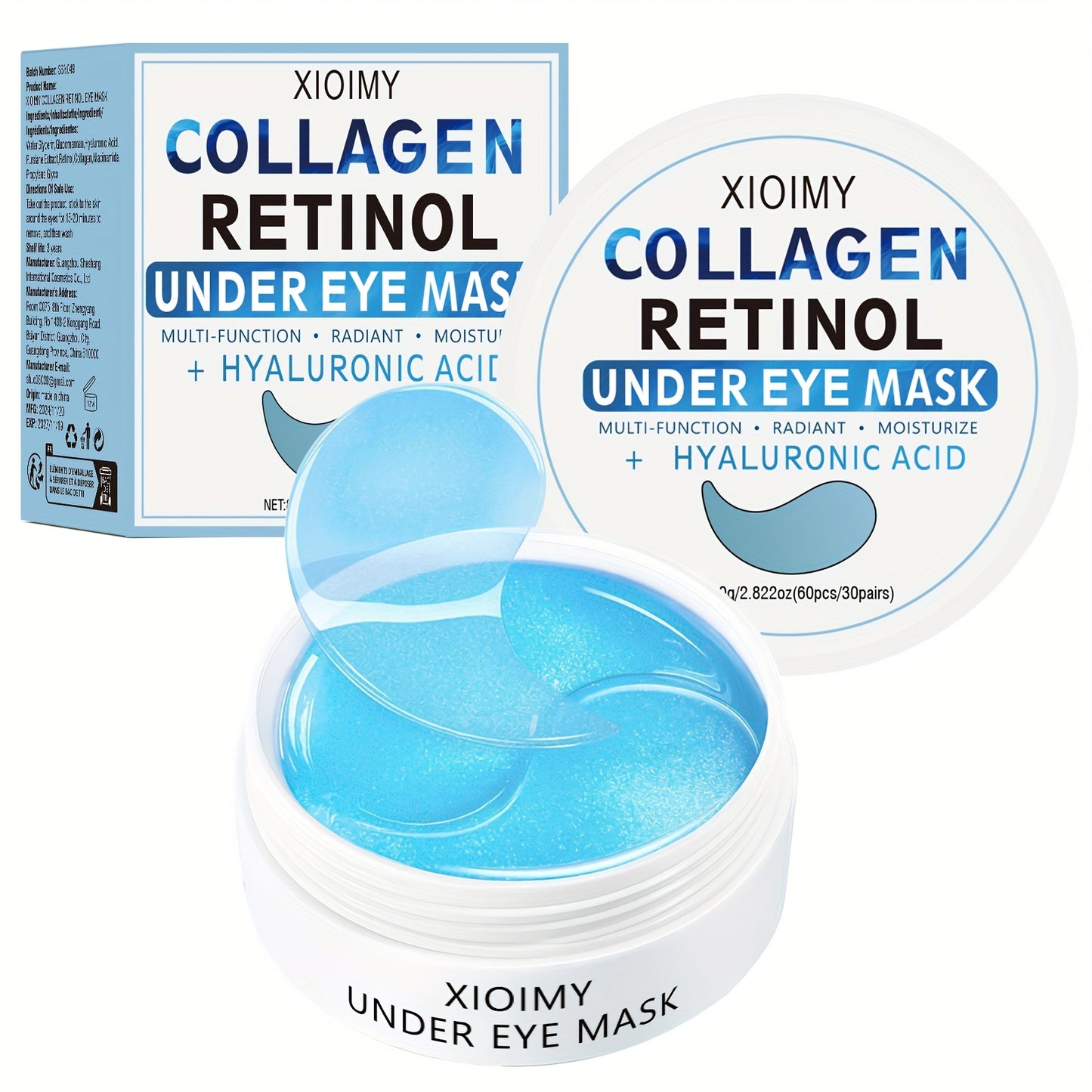 60 PCS Set Korean Collagen & Retinol Hydrogel Eye Masks - Hypoallergenic, Intense Hydration & Light Beige Care, Smooth Eye Patches for All Light Beige Types, Dark Circles & Puffiness, Fragrance-Free, Unisex Adult Use, Hydrati