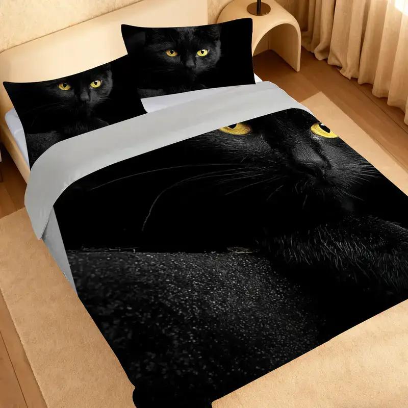 3 PCS Set 260x230cm 1 Duvet Cover + 2 Pillowcases (No Filling), Pet Photography Contest Theme, Cute Pet Day Bedding, Suitable for 8 Indoor Products, Between Black And White, Light And Dark Contrast, Contrast Edge