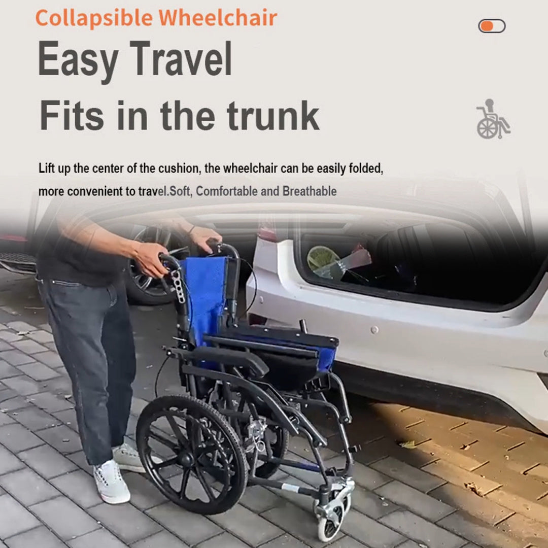 Self Propelled Wheelchair Half Folding Back, Seatbelt for Safety, Fully Foldable for Transport with Strong Steel Frame Mobility Aid Accessories Health Care Supplies