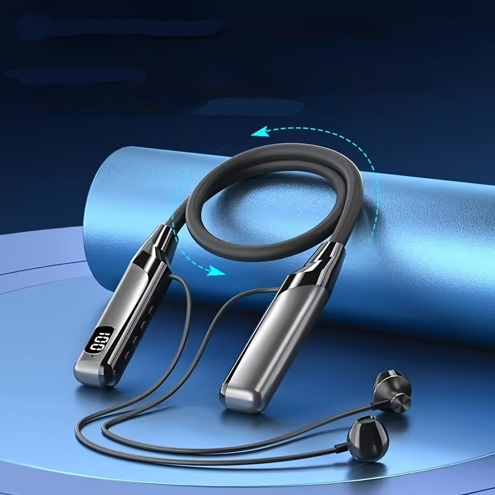 Wireless Neckband Headphones with an Ultra-Long Battery Life, Featuring 5.3 Wireless In-Ear Earbuds That Include a Digital Charge Display, Noise-Canceling Stereo Bass, a Built-In Microphone, Magnetic Suction