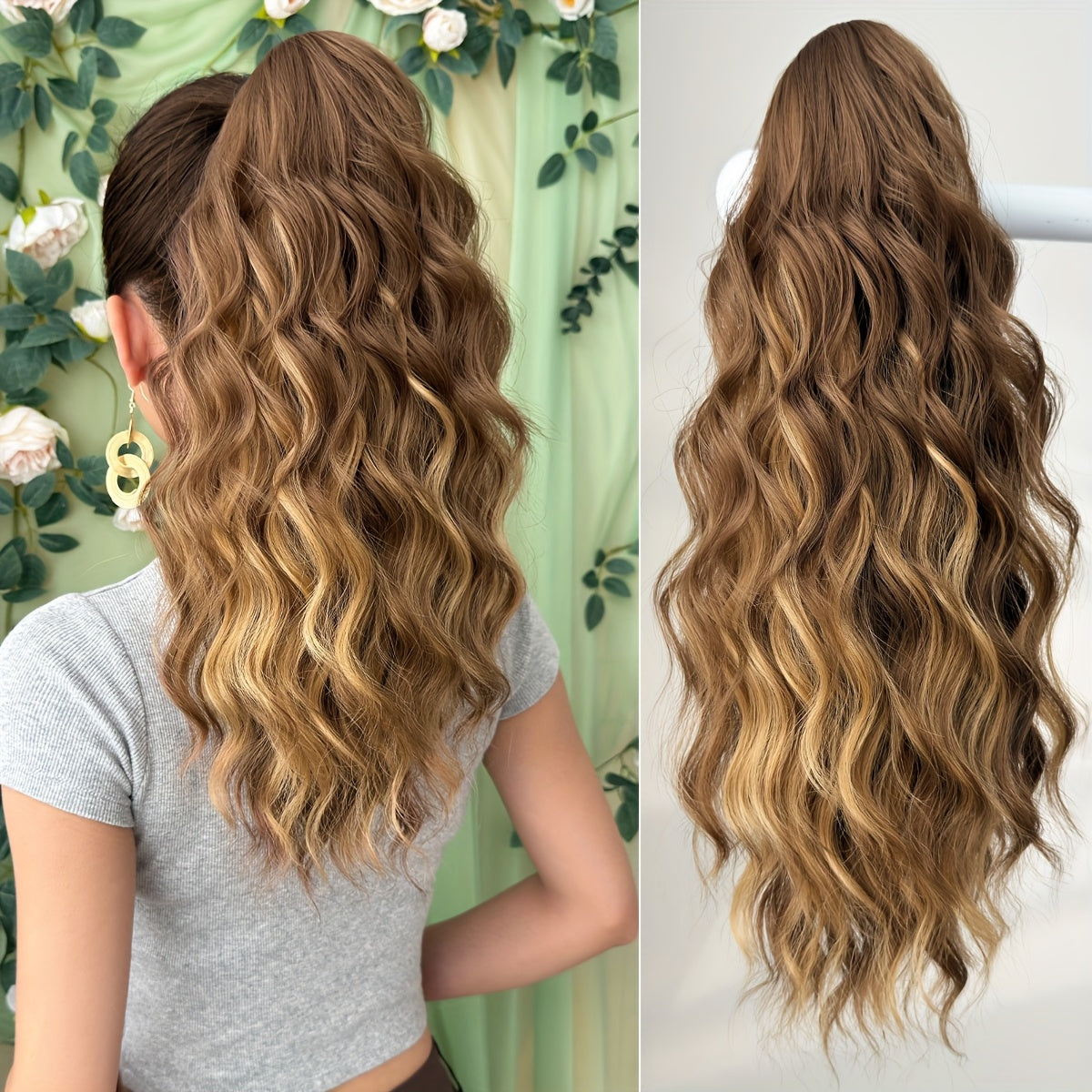 8 Colors Claw Shaped Ponytail Extension Hair Accessory Gradient Wig Multi-Color Wig 45.72 cm Water Ripple Heat-resistant Fiber Synthetic Ponytail Wig,  Women's Daily Use Hair Care Supplies