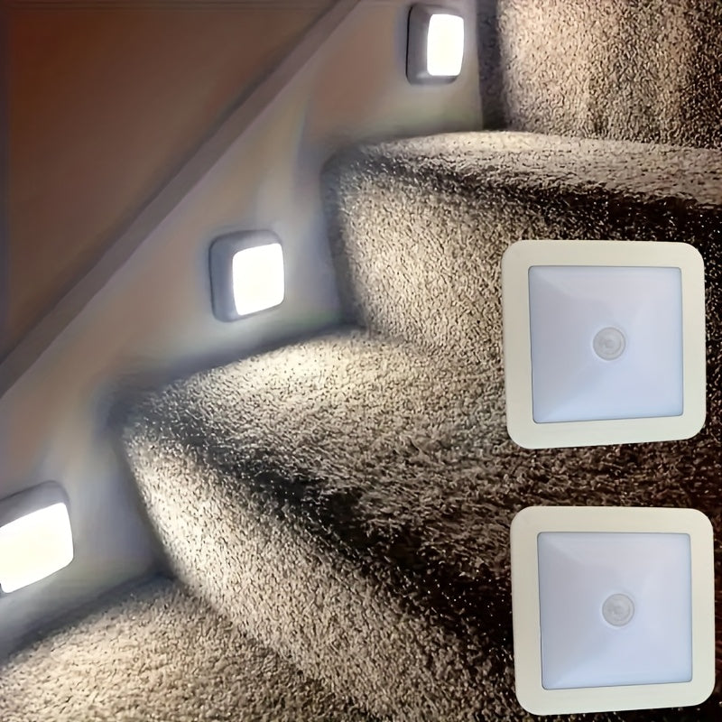 6PCS Set-LED Motion Sensor Stair Wall Light, Battery-Powered Wireless Night Light for Under Cabinet, Hallway, Stairs, Closet, Kitchen - Indoor Use for Christmas, ≤36V, IP44, with Electronic Components, Batteries Not Include