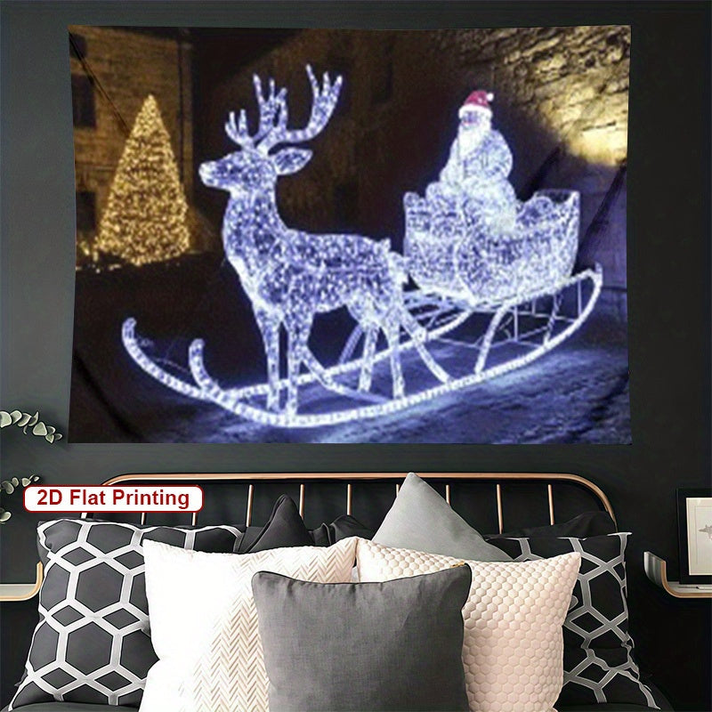 2D Flat, 1pc Large 170x255cm Glowing-in-the-Dark Santa Sleigh with Reindeer & Snowman Party Banner - Self-Lit Glittering Christmas Decoration with Glowing Snowman, Perfect for Indoor/Outdoor Holiday Celebrations & Festive Eve
