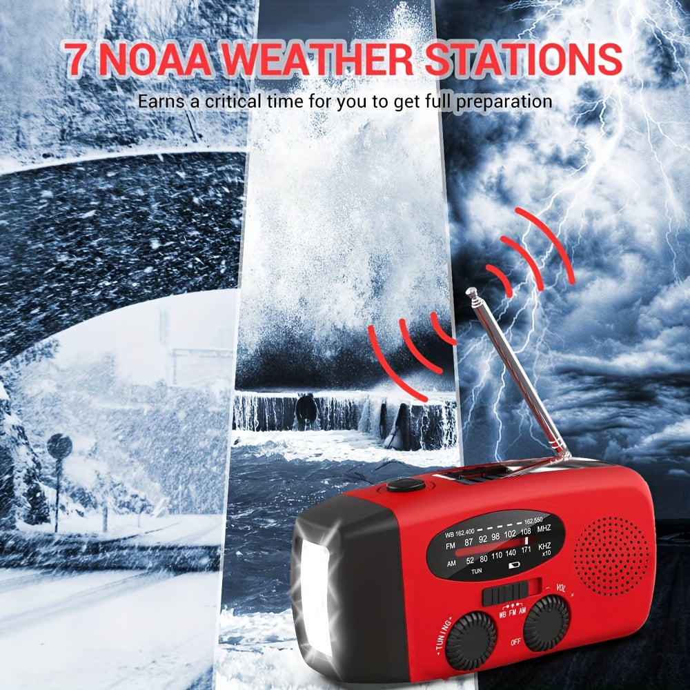 Emergency SOS Hand Crank Radio with Solar/USB/Power Bank Compatible, NOAA Weather Alert, AM/FM Portable Radio, VFD Display & Flashlight - Hand-Crank Survival for Camping, Emergencies, Outdoor (Compatible with speaker)