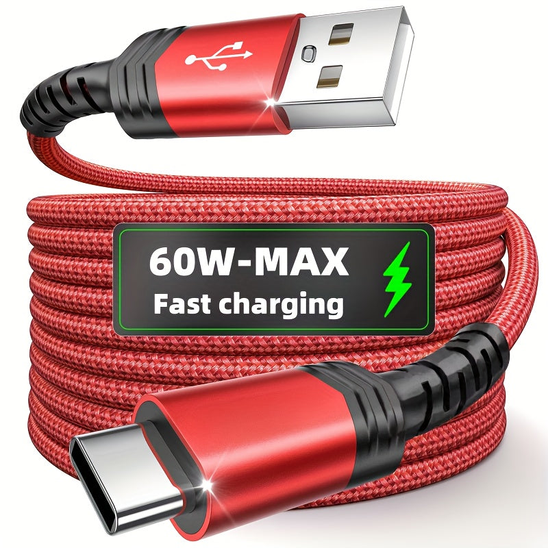 [Hot new product] Tzlrxl USB-C nylon braided fast charging cable, compatible with for Samsung, OnePlus, Xiaomi, and other devices. Supports data transfer and charging, matte finish. Available in 3.3 ft and 6.6 ft lengths