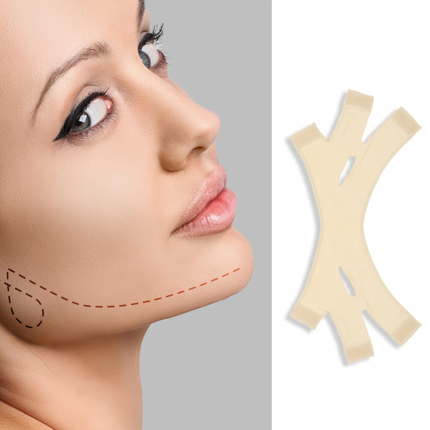 V-Line Face Shaper & Facial Strap with Chin Lift - For Night Sleepwear Low-Allergy Breathable Compression Band, Invisible Stitches for Jawline, Chin & V-Line Contouring - Comfortable for Skin (Unscented)