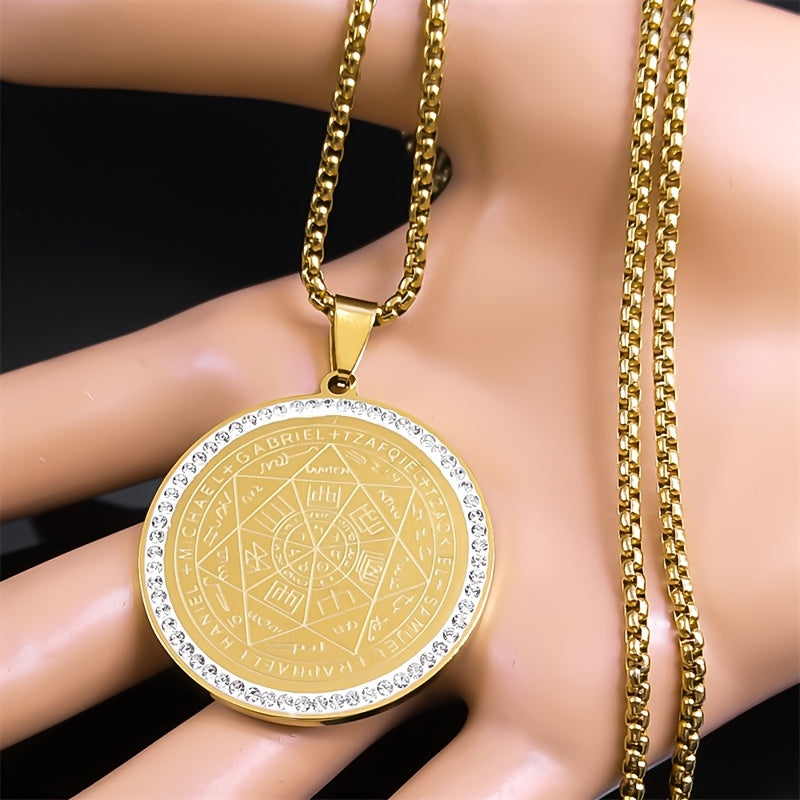 Seven Archangels Medal Angel Necklace for Women Men Stainless Steel Seal of Solomon Protection Chain Jewelry Accessories