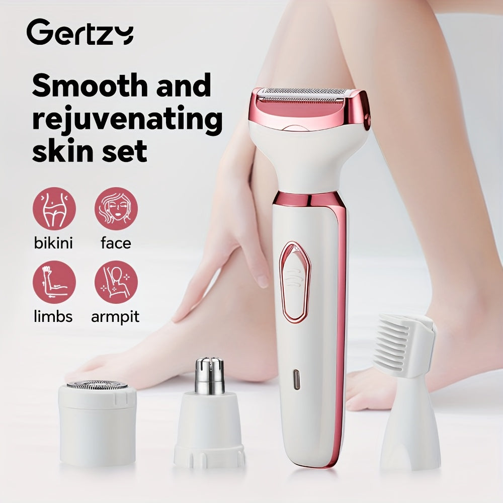 4-In-1 Set Rechargeable Electric Shaver for Women - Trimmer for Face, Nose, Legs, Underarms, And Bikini Area - Suitable for Wet And Dry Use, Pain-Free Grooming Set - Compact And Rechargeable, Perfect Gift