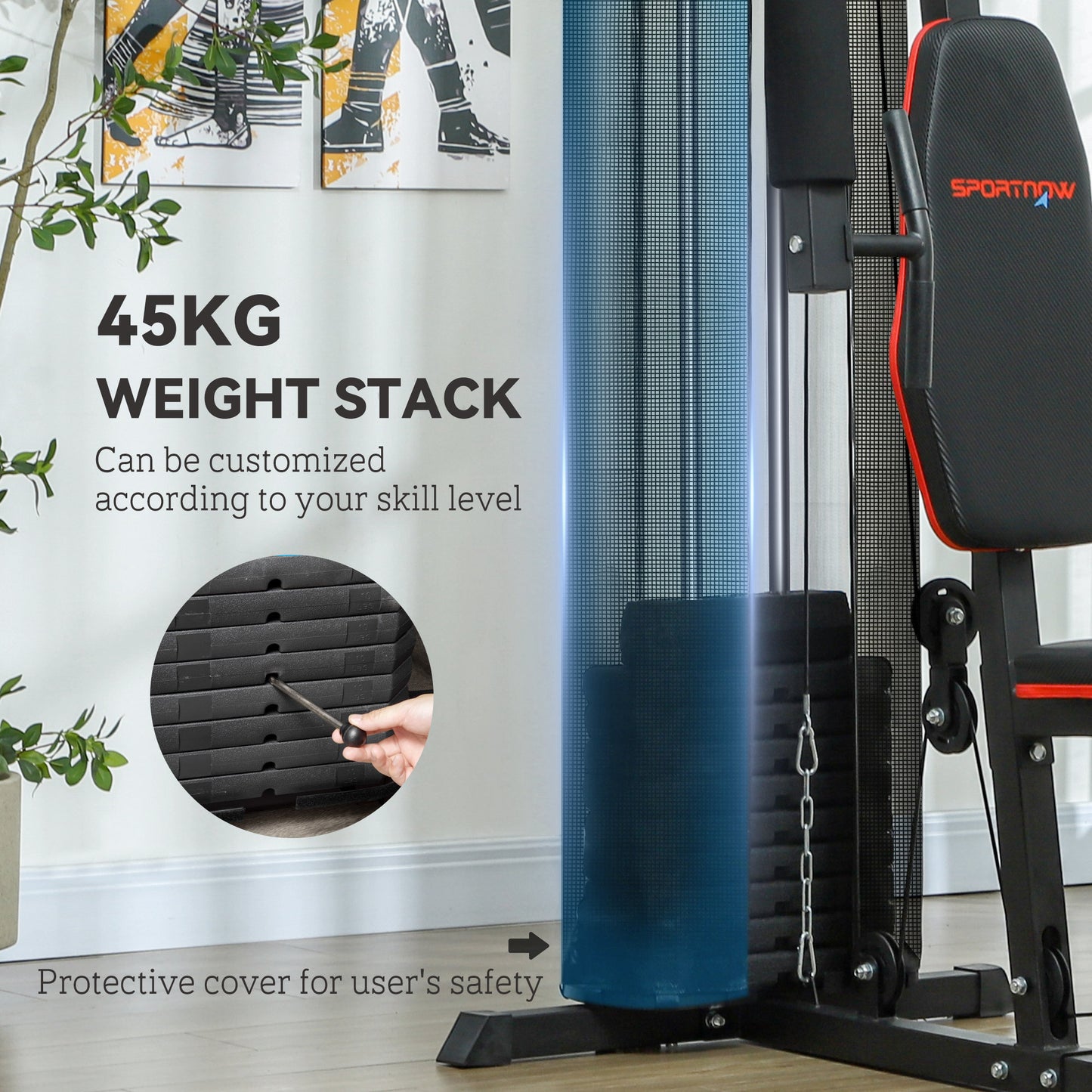 Compact Home Gym System with 45kg Weight Stack, Weights Machine, Multi-Gym Leg Press Machine Dual-Action Chest Station for Full Body Fitness Training Women Men Sports Supplies
