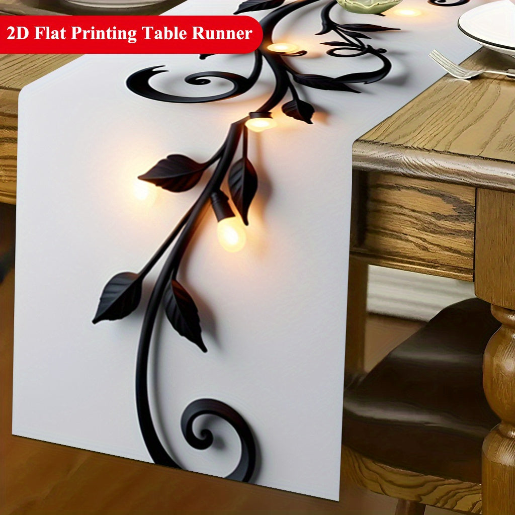 2D Tablecloth Featuring Black Flowers And Warm Light, Made of Polyester, Suitable for Dining Rooms, Coffee Tables, Or Dining Tables, TV Cabinets, And Decorations for Holidays And Family Gatherings, Easy to Clean