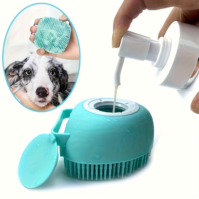 Pet Washing System with Built-in Storage - Dog and Cat Shower Bath Brush with Massage Bristles, Non-Toxic and Easy-to-Clean Design, Ergonomic Handle and Detachable Top, Suitable for Wet Washing/Bathing - Ideal for Small to M