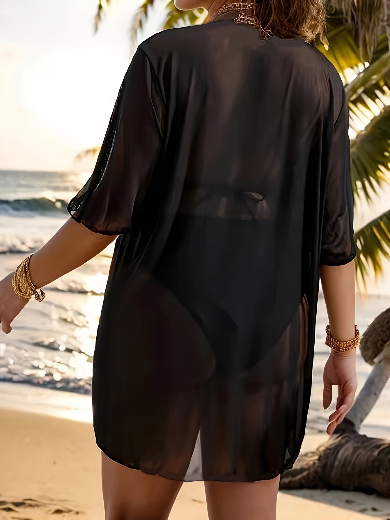 For Curvy Ladies L-4XL UK (16-24)  Plus Size Women's Sexy Sheer Mesh Swimsuit See Through Cover-Up, Bikini Cover-Up for Hot Spring and Beach Island Vacation